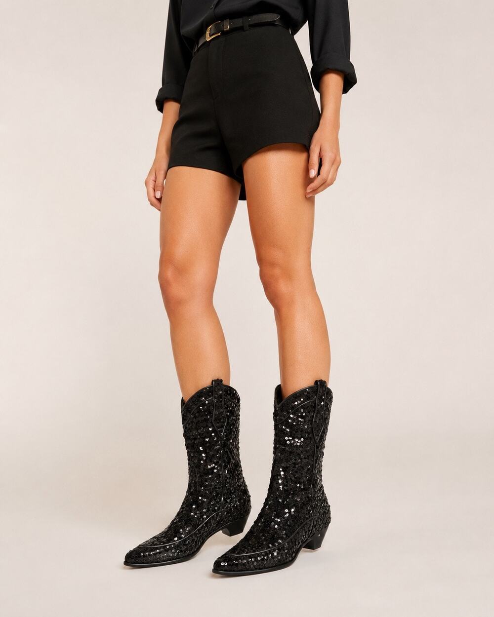 Laurence Dacade Vanessa Black Sequin Western Boots Size 35